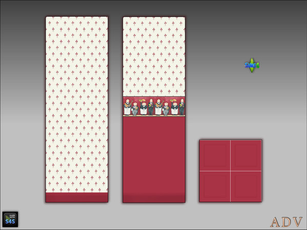 Sims 4 — ADV-Mabra s4WallFloorSet9 by MABRA2 — two-parted kitchen wallpapers with matching floor
