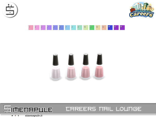 Sims 4 — [SeN4] Careers Nail Lounge - Nail Polish Bottles 01 by Simenapule — Careers Nail Lounge is a stylish nail salon