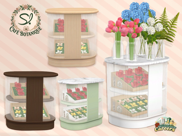 Sims 4 — Cafe Botanique Table by SIMcredible! — Now it's the Florist area. by SIMcredibledesigns.com