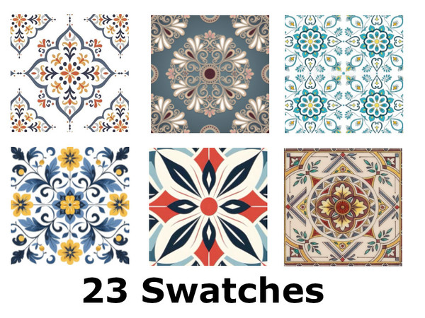 Sims 4 — Boho floor 2 by atinoski — Vibrant boho floor tile patterns featuring bold floral mandalas, Mediterranean