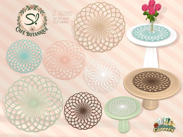 Sims 4 — Cafe Botanique Doily 2x2 Large by SIMcredible! — The Cafe Botanique series is now complete with the Cafeteria