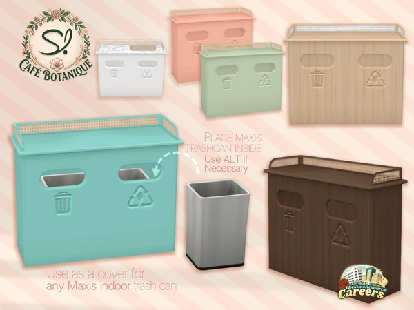 Sims 4 — Cafe Botanique Food Court Trash Cover by SIMcredible! — The Cafe Botanique series is now complete with the