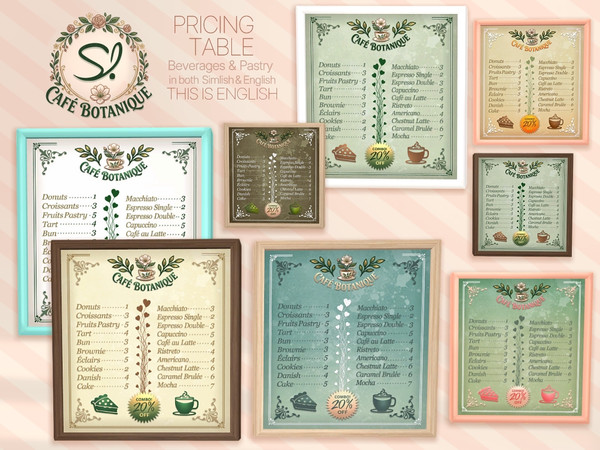Sims 4 — Cafe Botanique Painting Cafe Price English by SIMcredible! — The Cafe Botanique series is now complete with the