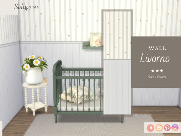 Sims 4 — Livorno Wall by SallySims_cc — Wall green with white panel