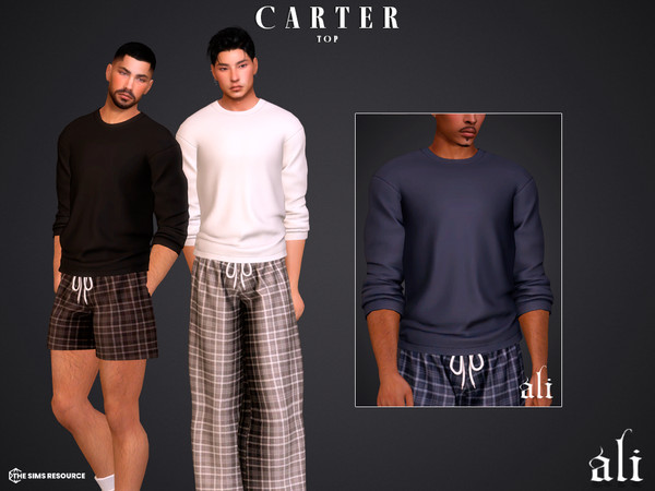 Sims 4 — CARTER top by ali1 — T-Shirt, Plaid Pants and Shorts