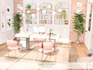 Sims 4 — Skie Study by BlusterSims — Skie Study is a bright, elegant workspace featuring blush velvet seating, warm gold