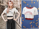 Sims 4 — Mystery crop tee by MysteriousOo — A relaxed cropped t-shirt featuring contrast trim, layered hem detailing, and