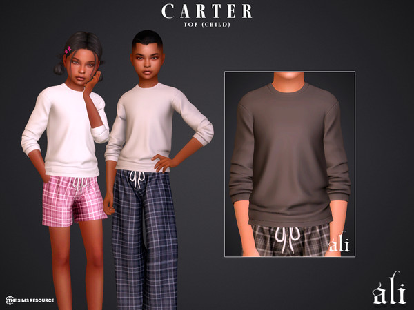 Sims 4 — CARTER top - child by ali1 — T-Shirt, Plaid Pants and Shorts