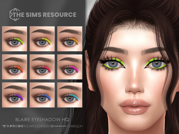 Sims 4 — Blaire Eyeshadow HQ by Caroll912 — A 9-swatch brown matte eyeshadow with neon accent in green, chartreuse,