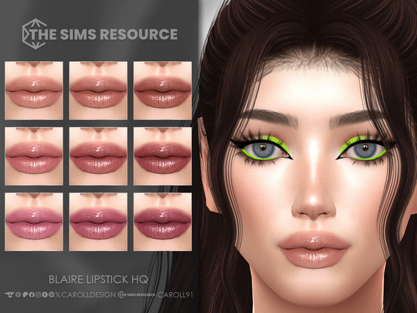 Sims 4 — Blaire Lipstick HQ by Caroll912 — A 9-swatch soft satin lipstick in the shades of muted beige, brown, red and