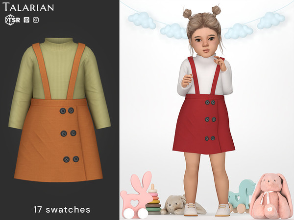 Sims 4 — Annie Suspender Skirt Turtleneck Outfit by talarian — Layered outfit featuring ribbed long sleeve turtleneck top