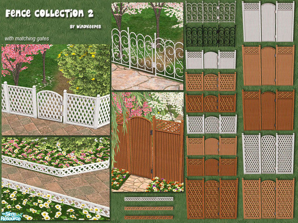 Sims 2 — Fence Collection 2 by Windkeeper — *Gates updated to be lockable* Set of various style fences from flowerbed