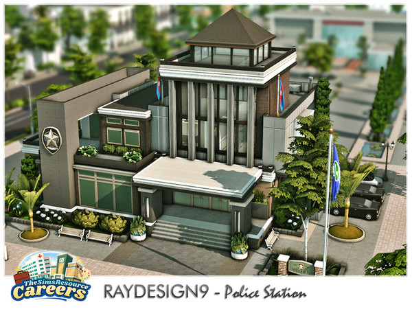 Sims 4 — Police Station by RayDesign9 — This lot in Police Station (from Get To Works), 40x30 lot size with 3 floors.