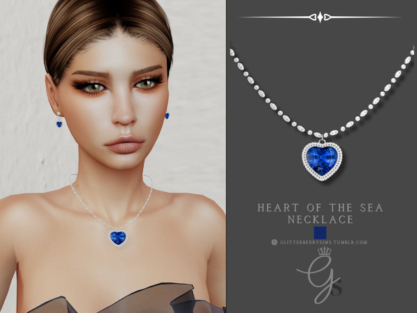 Sims 4 — PATREON - Heart of the Sea Necklace by Glitterberryfly — A diamond necklace with sapphire heart pendant No