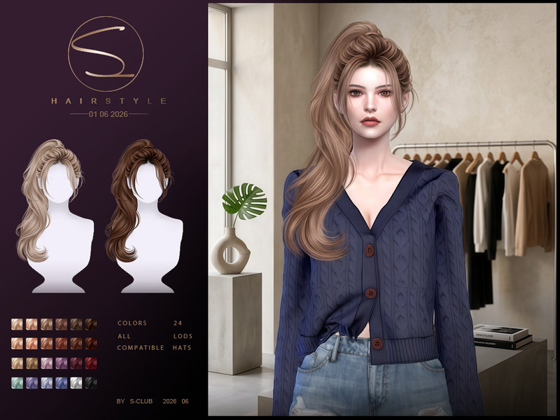 Sims 4 ponytail hair CC S-CLUB PONYTAIL HAIRSTYLE by S-Club
