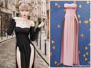 Sims 4 — Midnight slit gown by MysteriousOo — Strapless floor-length gown with dramatic thigh-high slits and a flowing