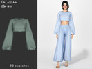 Sims 4 — Flora Ruched Balloon Sleeve Crop Top by talarian — Flowy crop top with a ruched round neckline and dramatic