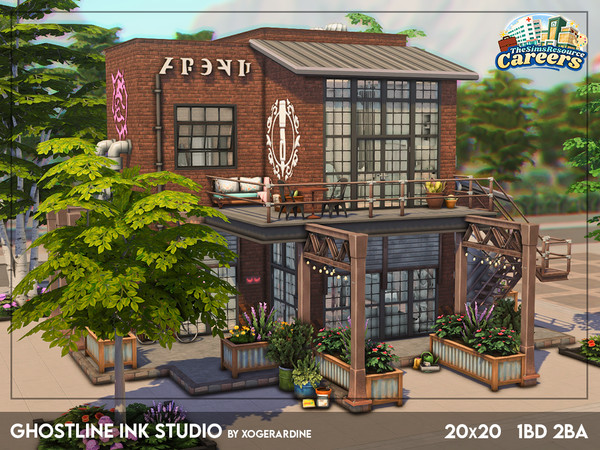 Sims 4 — Ghostline Ink Studio - NO CC by xogerardine — This small studio tells the story of a young Sim who always wanted