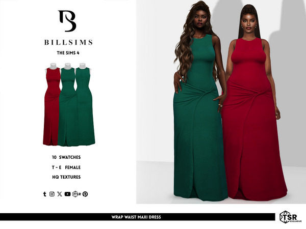 Sims 4 — Wrap Waist Maxi Dress by Bill_Sims — This dress features a coat neckline and a wrap waist design in a