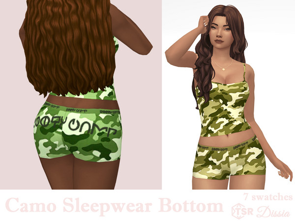 Sims 4 — Camo Sleepwear Bottom by Dissia — Low waist camouflage pajama underwear shorts