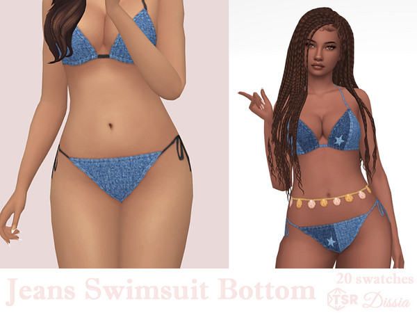 Sims 4 — Jeans Swimsuit Bottom by Dissia — Denim swimwear panties tied at sides