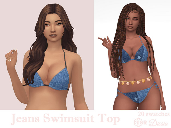 Sims 4 — Jeans Swimsuit Top by Dissia — Denim swimwear bra