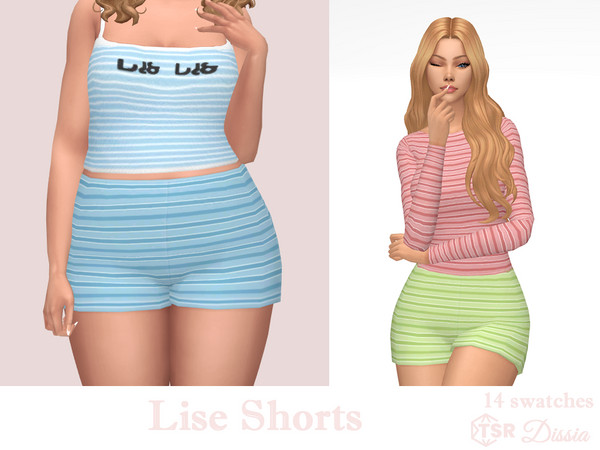 Sims 4 — Lise Shorts by Dissia — Striped high waist shorts