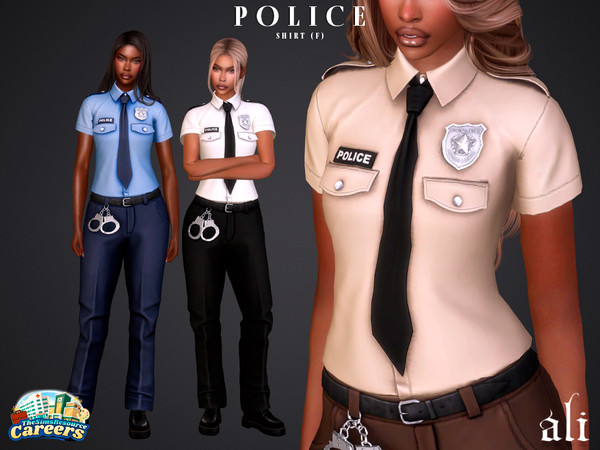 Sims 4 — Careers - POLICE shirt - f by ali1 — Police Shirt and Trousers with handcuffs