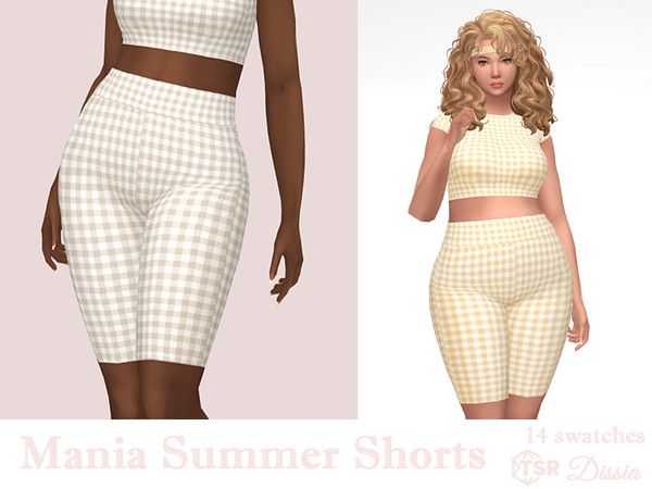 Sims 4 — Mania Summer Shorts by Dissia — High waist plaid summer above the knee sporty shorts