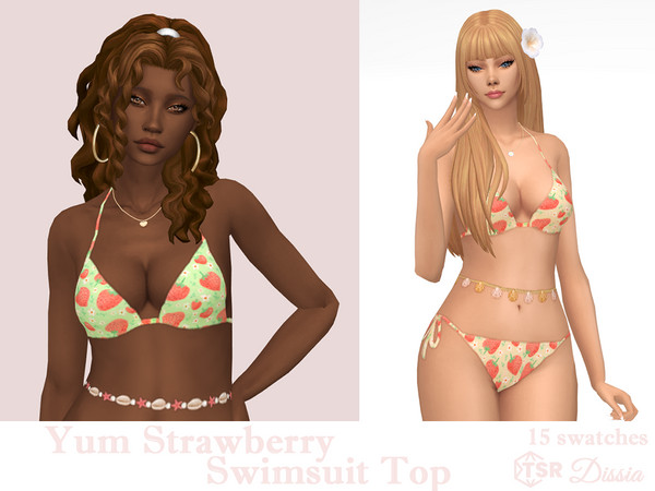 Sims 4 — Yum Strawberry Swimsuit Top by Dissia — Strawberries pattern swimwear bra