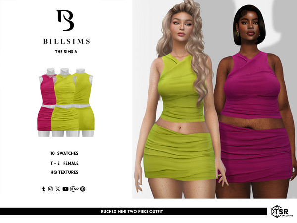 Sims 4 — Ruched Mini Two Piece Outfit by Bill_Sims — This two-piece outfit features a matching top and skirt with ruched