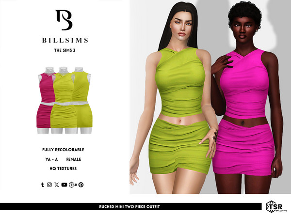 Sims 3 — Ruched Mini Two Piece Outfit by Bill_Sims — This two-piece outfit features a matching top and skirt with ruched