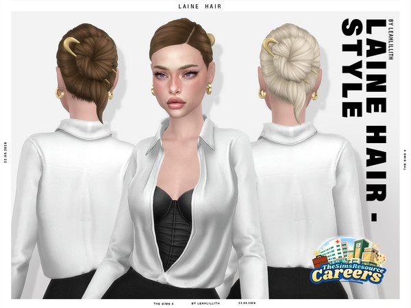 Sims 4 — Careers Collection Laine Bun Hairstyle by Leah_Lillith — All LODs, Smooth bones, Custom CAS thumbnail, Works