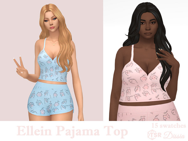 Sims 4 — Ellein Pajama Top by Dissia — Tank short top cat paws print pajama