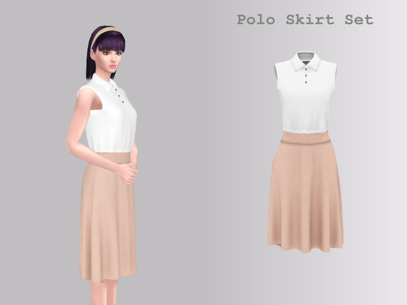 Sims 4 preppy plaid and campus fashion CC Polo Skirt Set by Yinyn