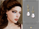 Sims 4 — Golden Pearl Logo Drop Earrings by Glitterberryfly — A pearl drop earring with 'GS' logo in gold