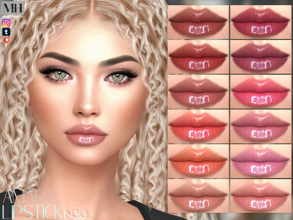 Sims 4 — Amara Lipstick by MagicHand — Glossy lips in 18 colors - HQ Compatible.