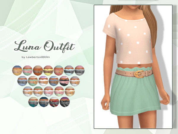 Sims 4 — Luna Outfit by Lewbertsn00tles — A t-shirt and skirt full body outfit for children. Maxis Match