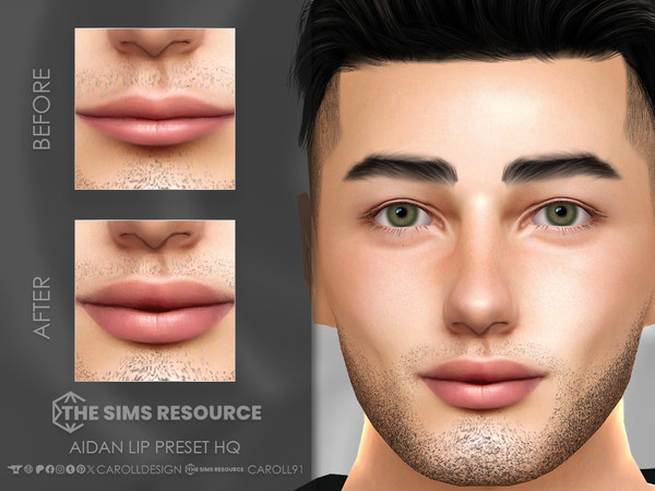Sims 4 — Aidan Lip Preset HQ by Caroll912 — A medium-sized lip preset for male Sims. Preset is suited for Teen - Elders