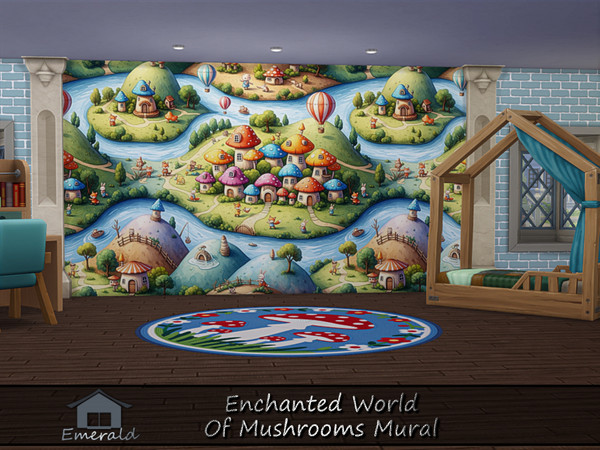 Sims 4 — Enchanted World Of mushrooms Mural 1 by Emerald — Enchant your kids rooms with a fairyland of mushrooms wisdom.