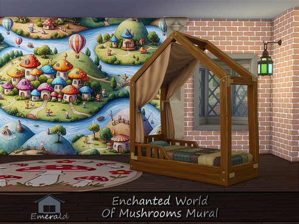 Sims 4 — Enchanted World Of mushrooms Mural 2 by Emerald — Enchant your kids rooms with a fairyland of mushrooms wisdom.