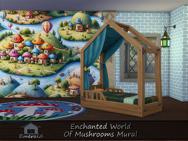 Sims 4 — Enchanted World Of mushrooms Mural 3 by Emerald — Enchant your kids rooms with a fairyland of mushrooms wisdom.