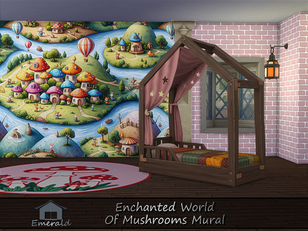 Sims 4 — Enchanted World Of mushrooms Mural 4 by Emerald — Enchant your kids rooms with a fairyland of mushrooms wisdom.