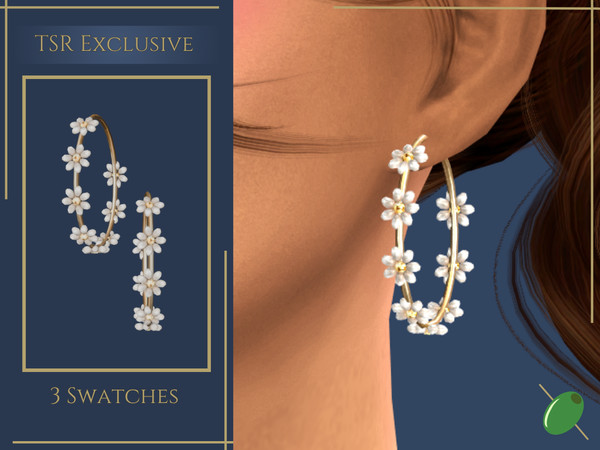 Sims 4 — Pearl Daisy Chain Hoops by Pitted0live — Daisy chain inspired hoop earrings with pearls and gold beads Custom