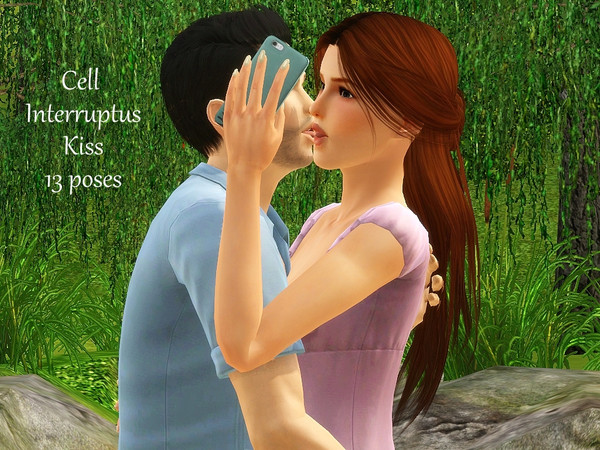 Sims 3 — Cell Interruptus - Kiss by jessesue2 — In this set, the sim holding the cell phone is too distracted by what