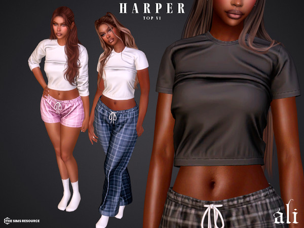 Sims 4 — HARPER top v1 by ali1 — Set Includes: Long and Short sleeve tops, Plaid Pants and Shorts