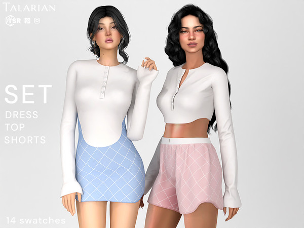 Sims 4 — Jazmin Casual Set by talarian — Clothing set featuring long sleeve mini dress with fitted bodice and patterned
