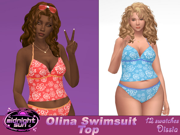 Sims 4 — Olina Swimsuit Top by Dissia — Swimwear floral pattern tank top