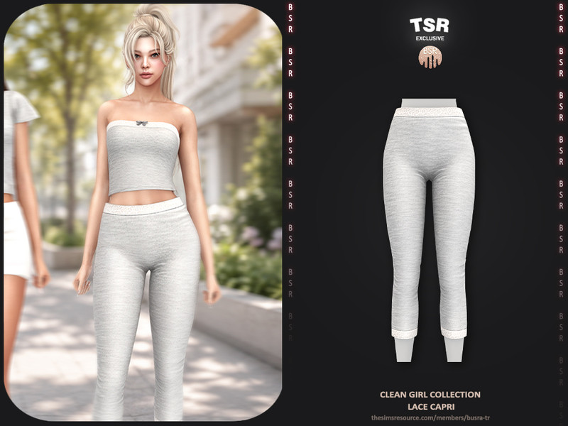Sims 4 lace bow and ruffle fashion CC Clean Girl Collection - 3 Lace Capri BD1681 by busra-tr
