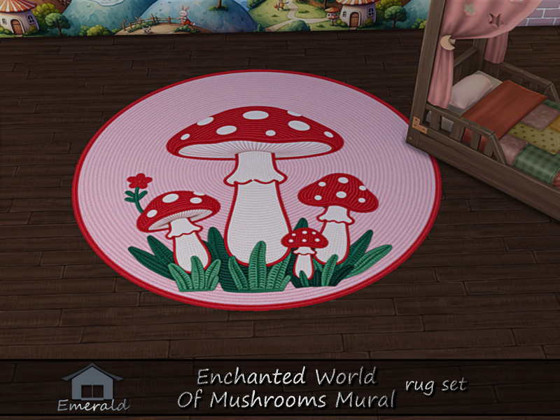 Sims 4 witch and occult CC CC Enchanted World Of mushrooms Mural rug 5 by Emerald
